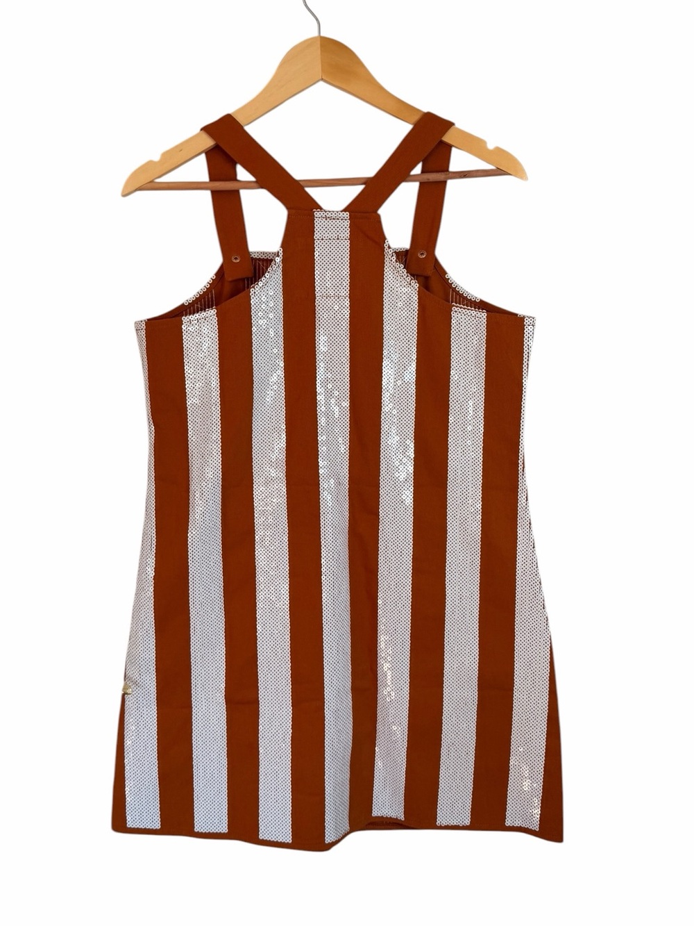 Queen of Sparkles Burnt Orange White Sequin Striped Overall Dress Womens Sml NWT - Picture 4 of 11